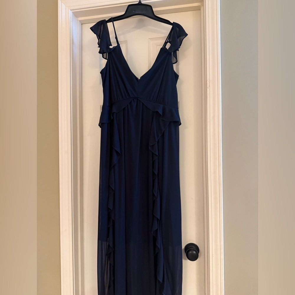 Express Navy High Low Dress with Ruffles
